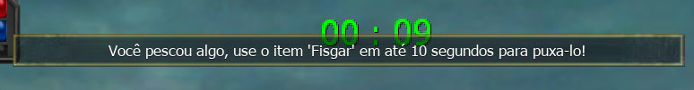 Mensagem de peixe fisgado na tela do jogo